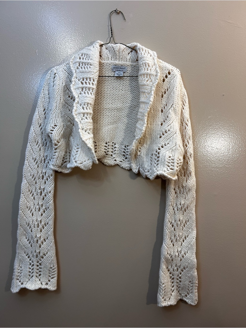 Guess Cream Open-Knit Cropped Shrug